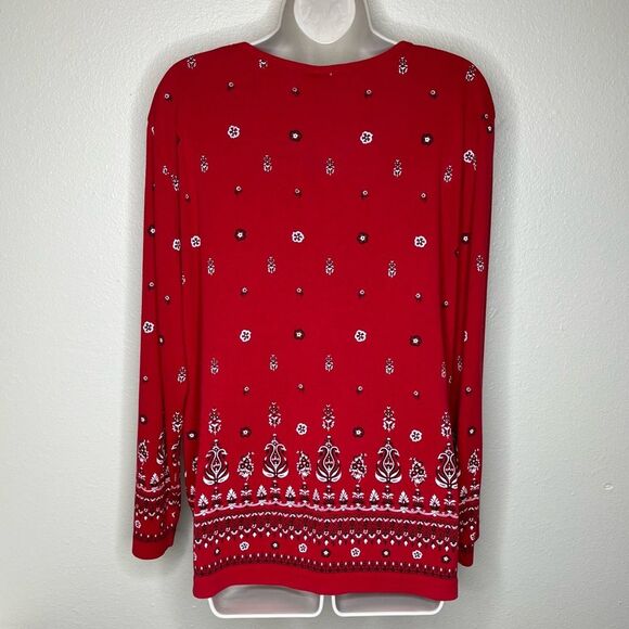 Carolina Colours Plus Red Bandana Print Long Sleeve Round Neck T Shirt Women 20W - Picture 6 of 13